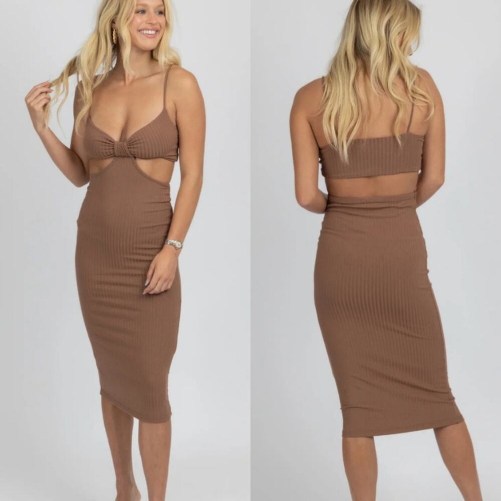 Endless Blu Ribbed Bodycon Midi Dress